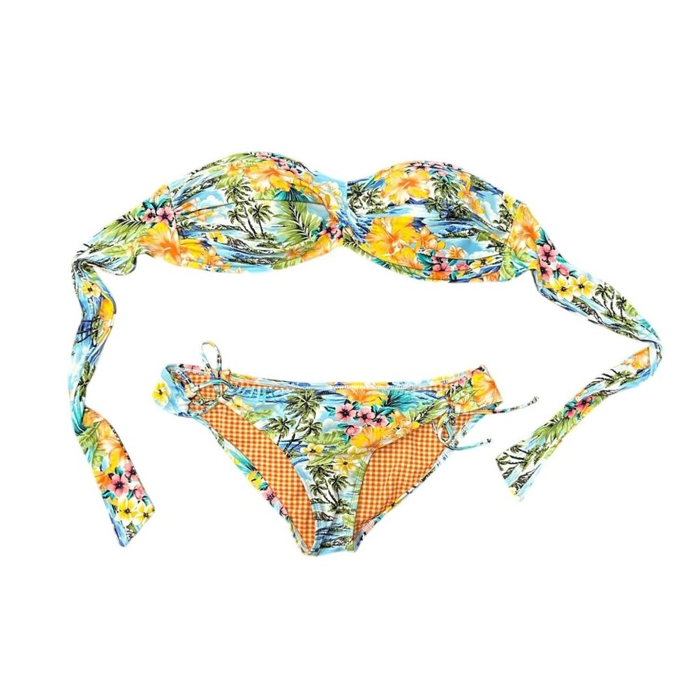 Body Glove Floral Gingham Reversible Bikini Tropical Print Swimwear Sz Medium